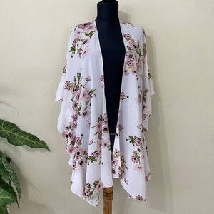 Jack & Missy Open Front Kimono OSFM Floral print ruffle hem trumpet sleeves